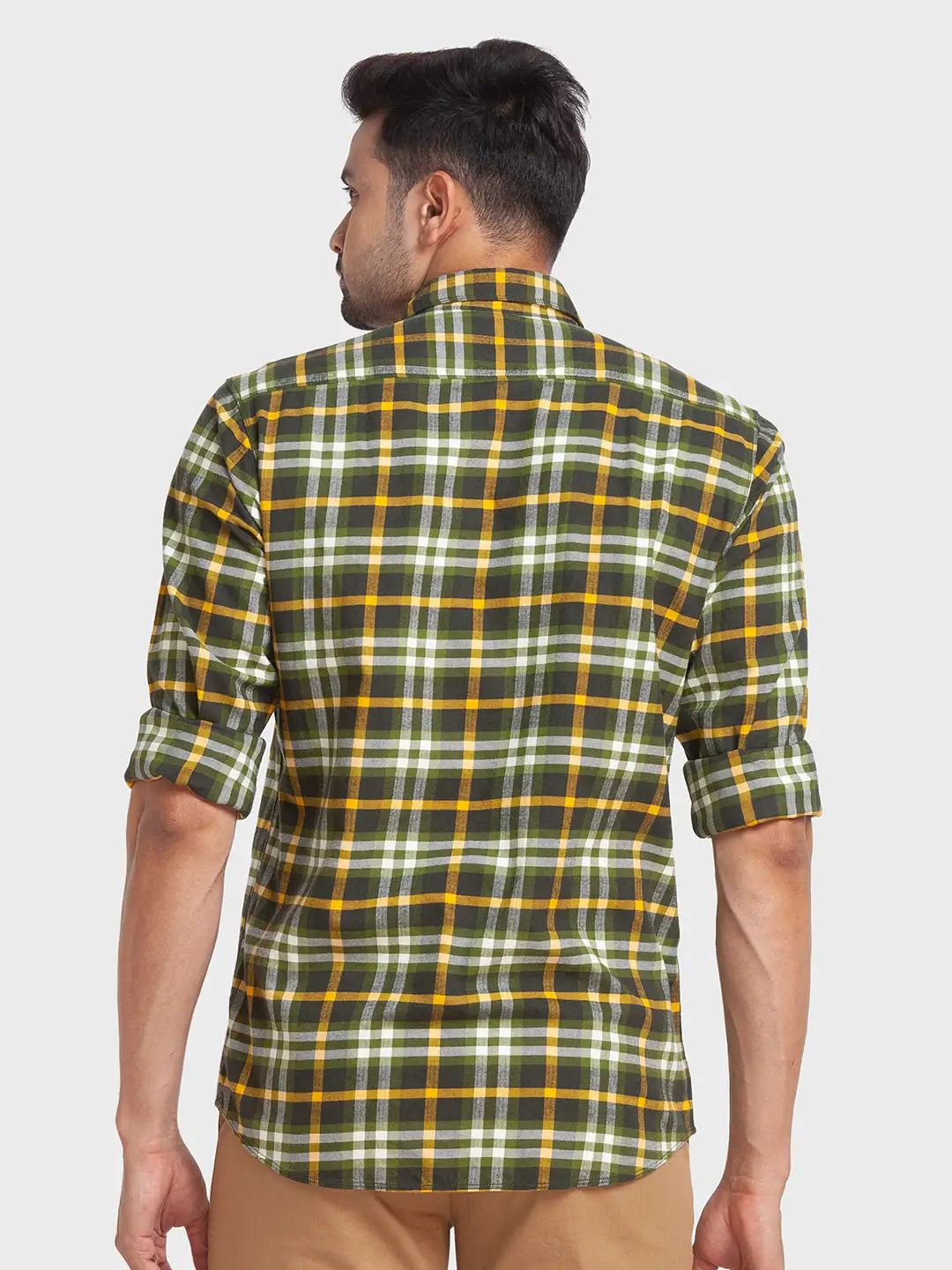 Men Green Tailored Fit Checks Cotton Full Sleeve Shirts - Image 4