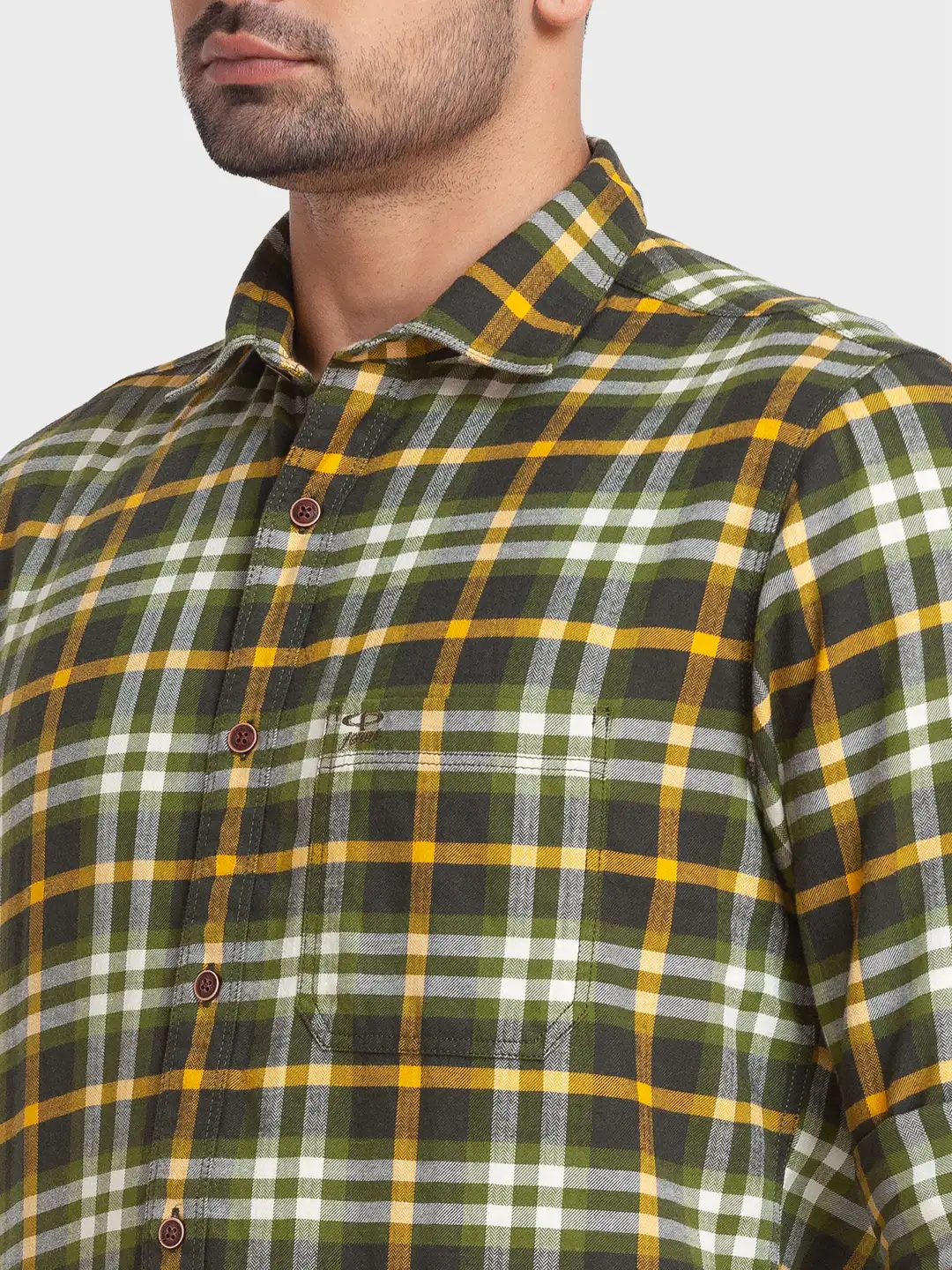 Men Green Tailored Fit Checks Cotton Full Sleeve Shirts - Image 6