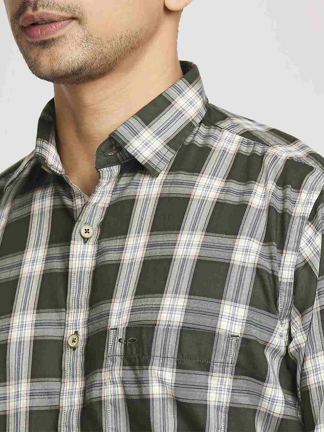 Men Green Tailored Fit Checks Cotton Full Sleeve Shirts - Image 2