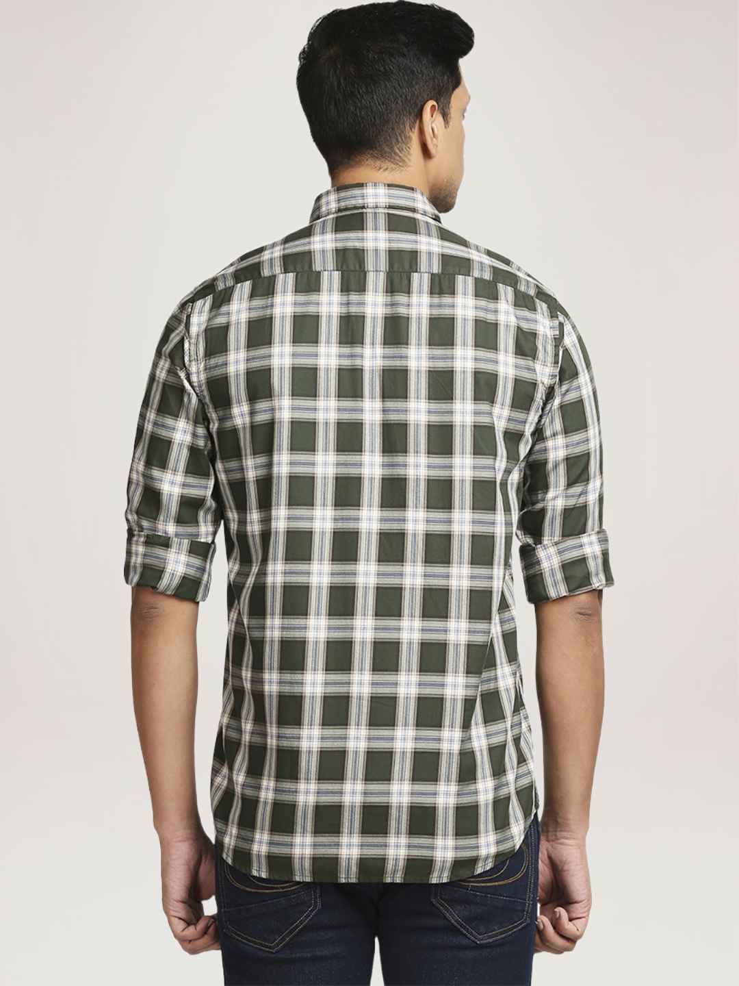 Men Green Tailored Fit Checks Cotton Full Sleeve Shirts - Image 4