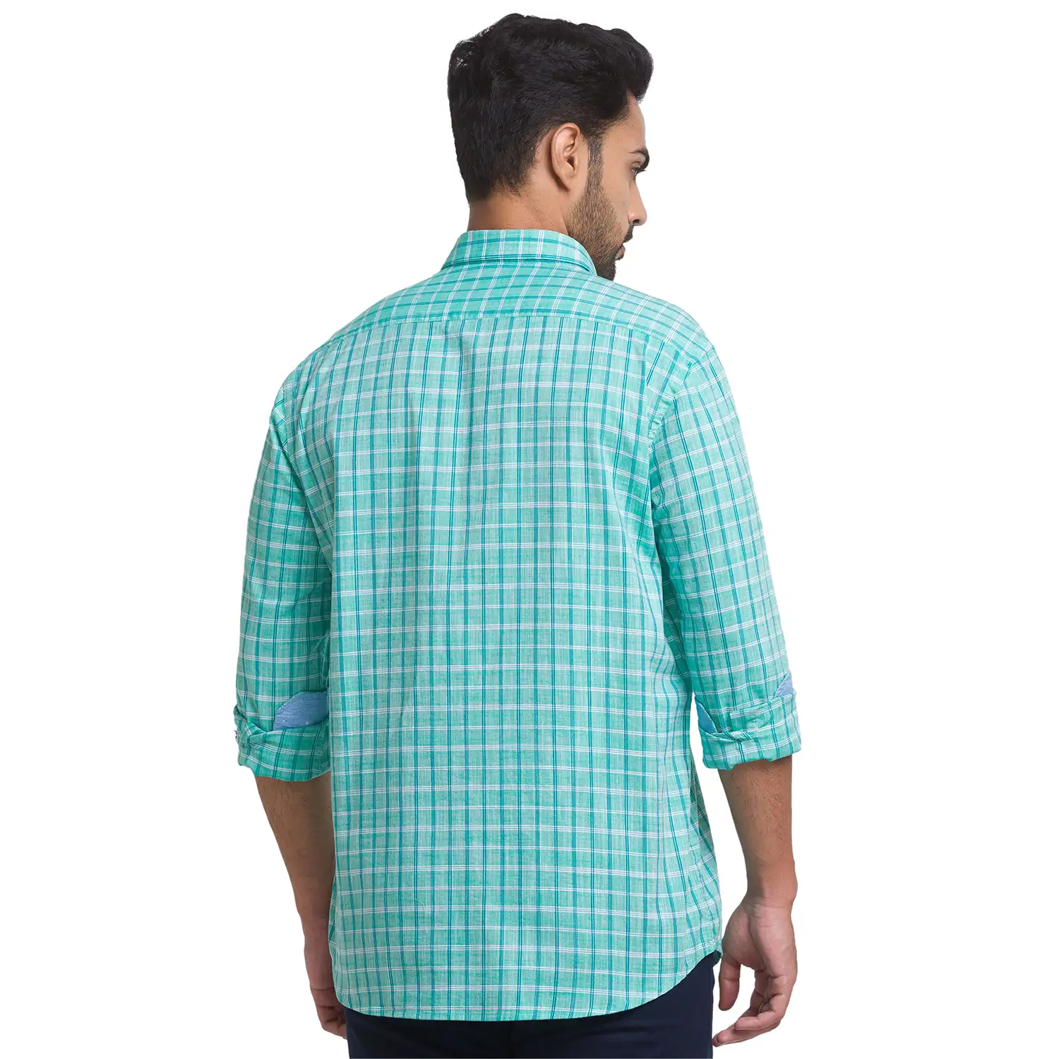Men Green Tailored Fit Checks Cotton Full Sleeve Shirts - Image 4
