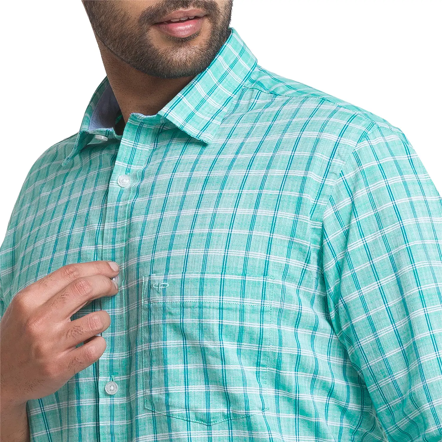 Men Green Tailored Fit Checks Cotton Full Sleeve Shirts - Image 6