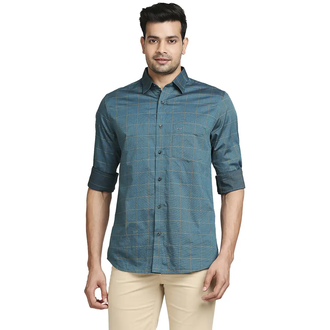 Men Green Tailored Fit Checks Cotton Full Sleeve Shirts