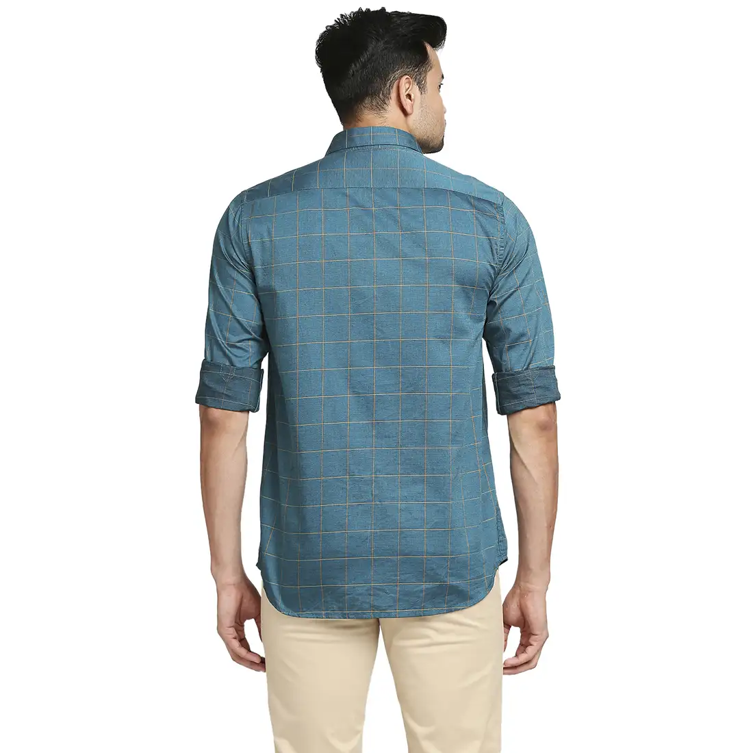 Men Green Tailored Fit Checks Cotton Full Sleeve Shirts - Image 4