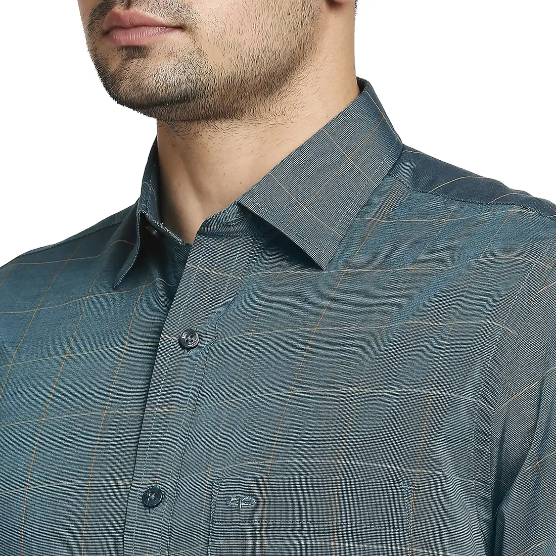 Men Green Tailored Fit Checks Cotton Full Sleeve Shirts - Image 6