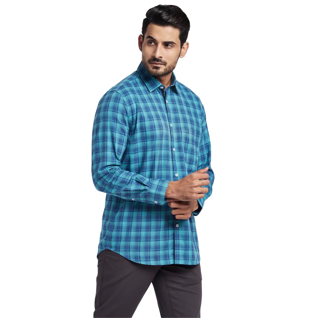 Men Green Tailored Fit Checks Cotton Full Sleeve Shirts - Image 2
