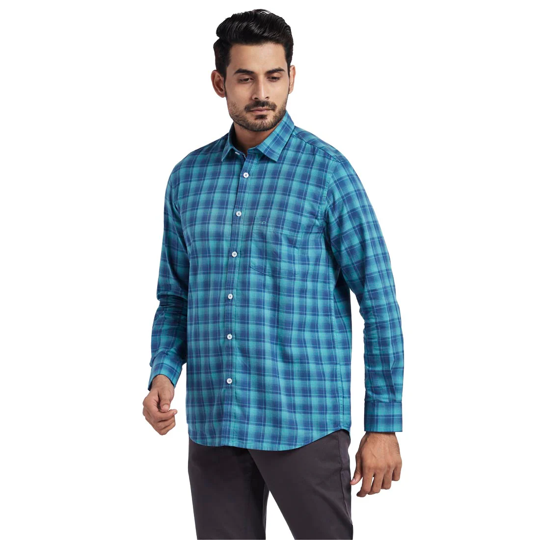 Men Green Tailored Fit Checks Cotton Full Sleeve Shirts - Image 3