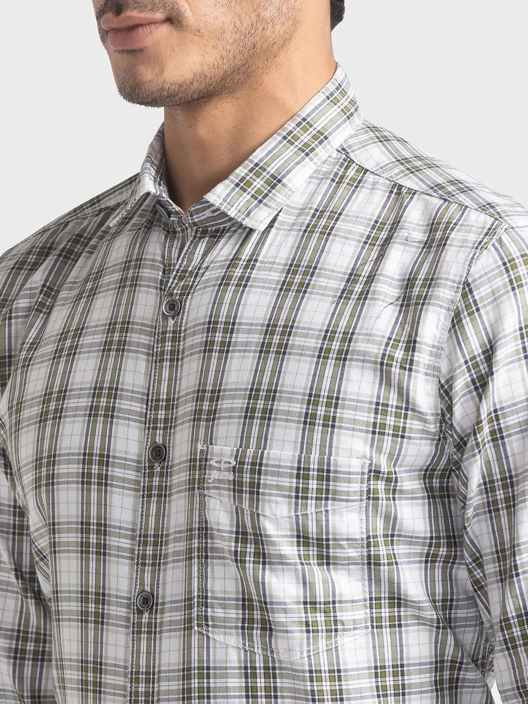 Men Green Tailored Fit Checks Cotton Full Sleeve Shirts - Image 6