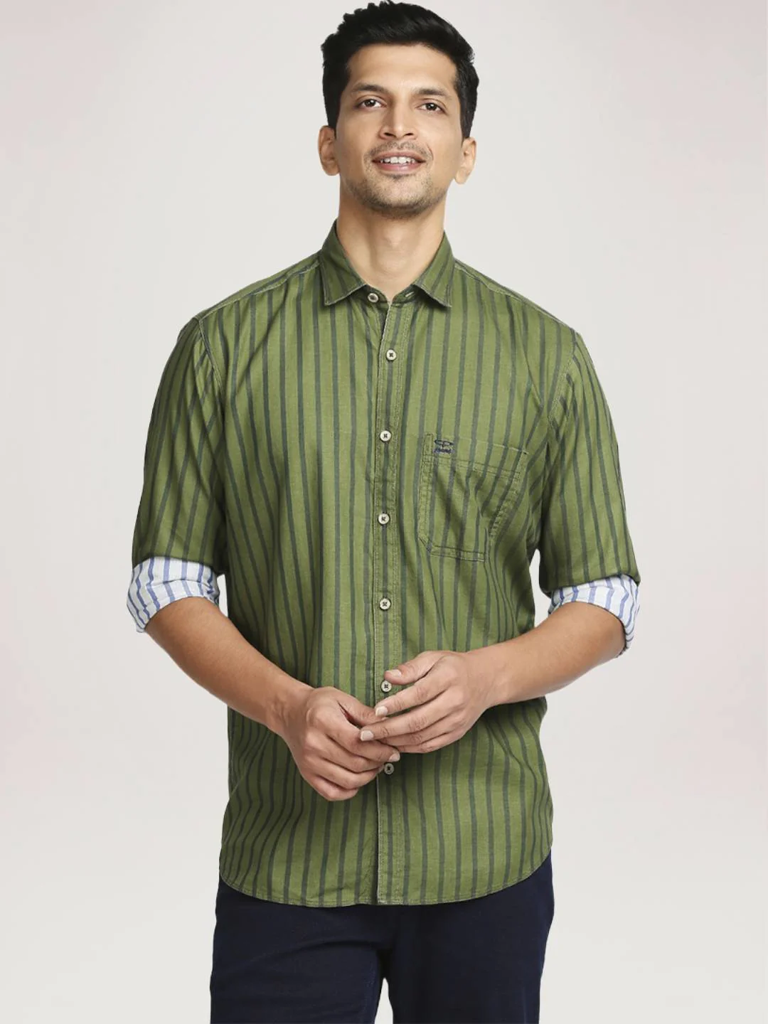 Men Green Tailored Fit Checks Cotton Full Sleeve Shirts