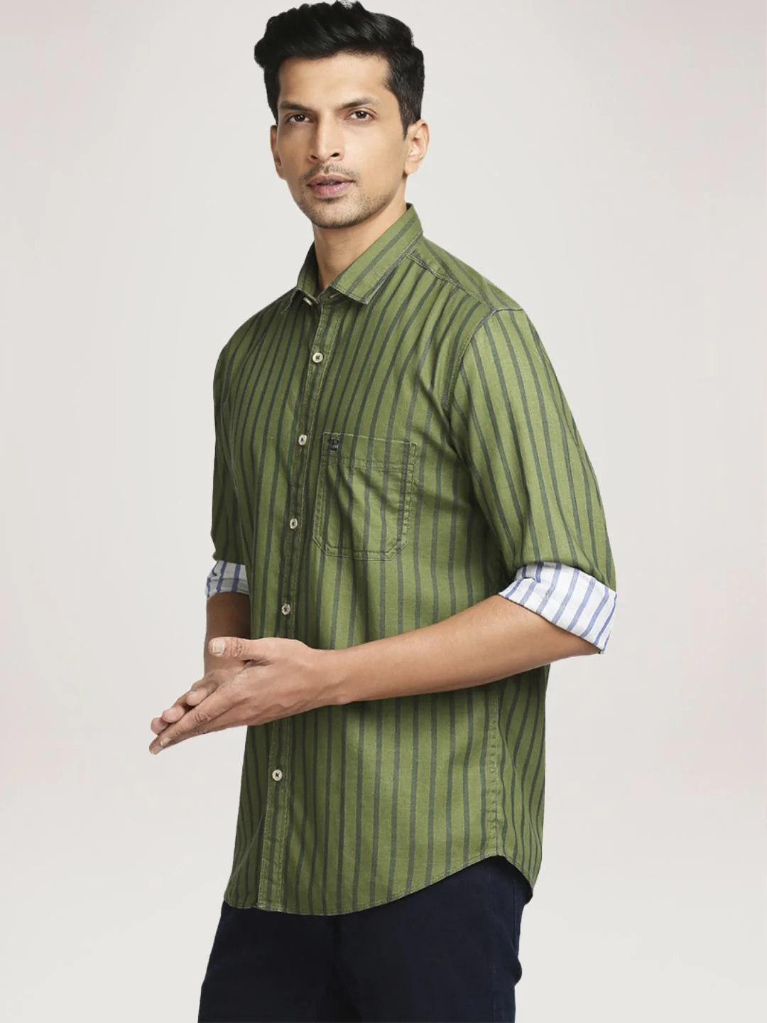 Men Green Tailored Fit Checks Cotton Full Sleeve Shirts - Image 3
