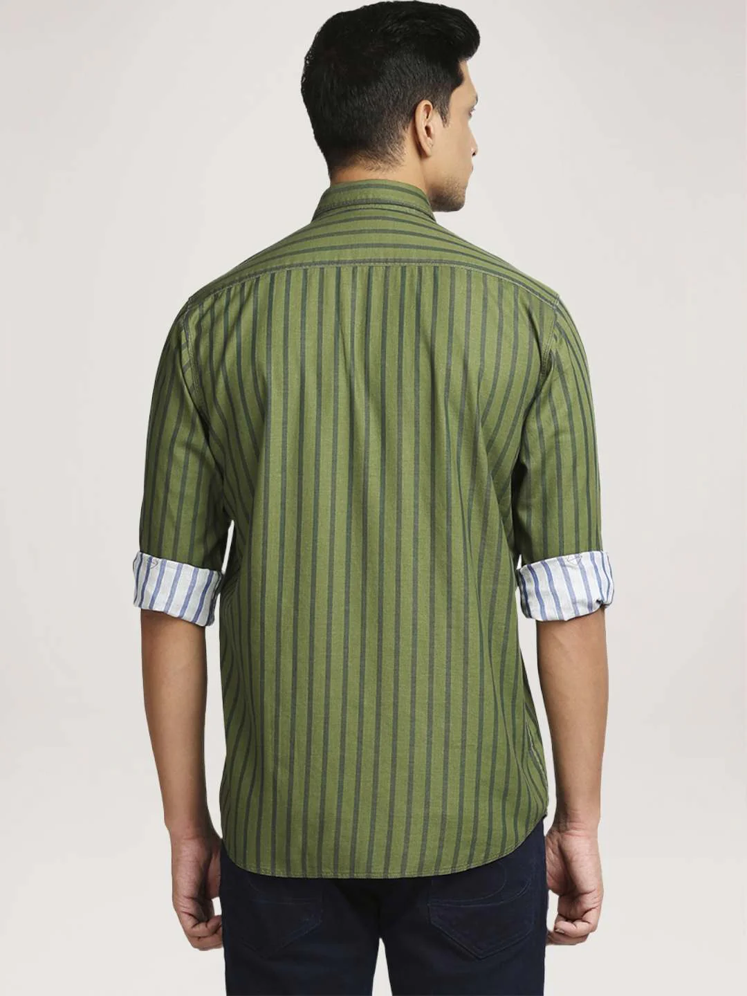 Men Green Tailored Fit Checks Cotton Full Sleeve Shirts - Image 4