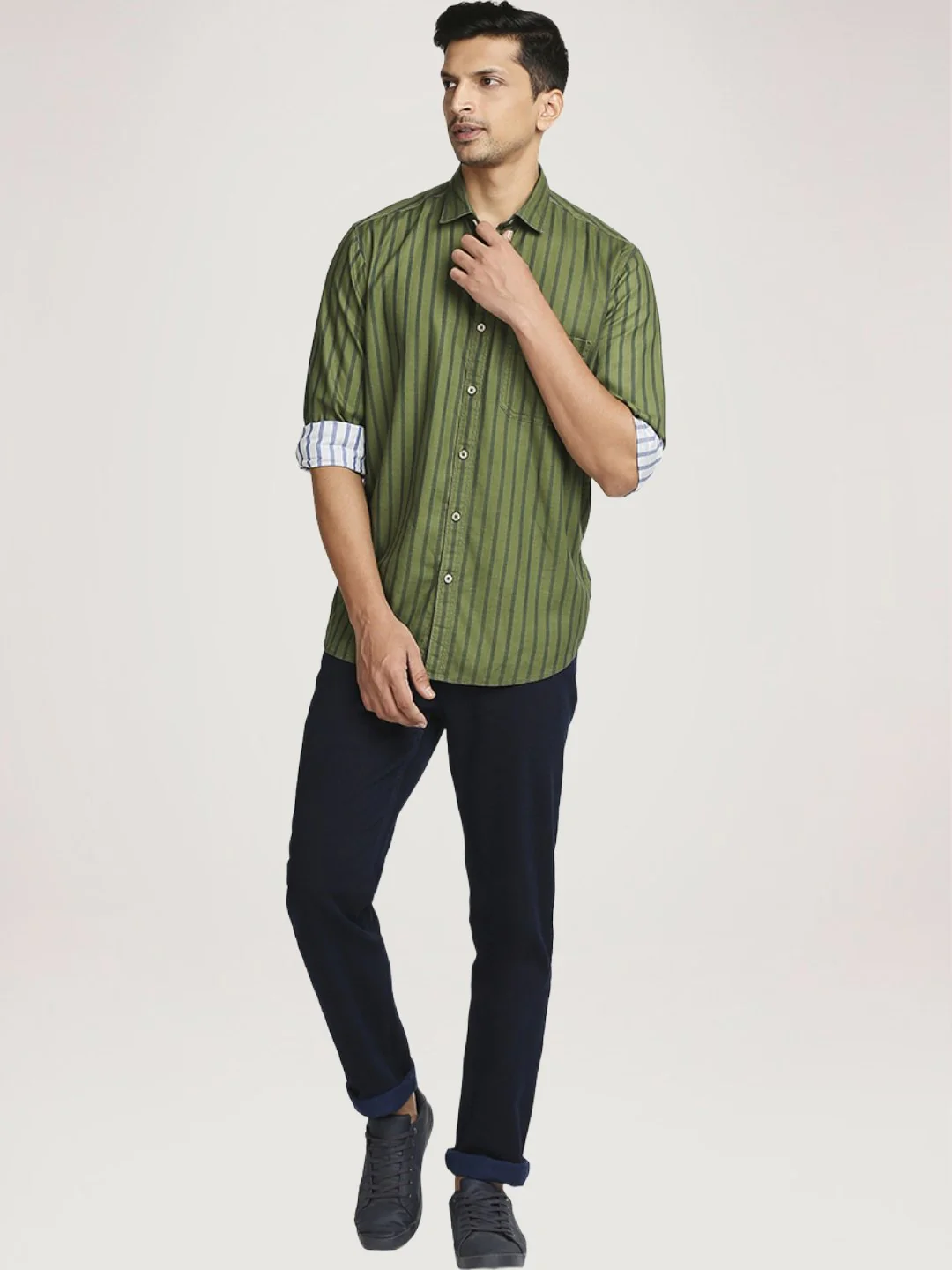 Men Green Tailored Fit Checks Cotton Full Sleeve Shirts - Image 5