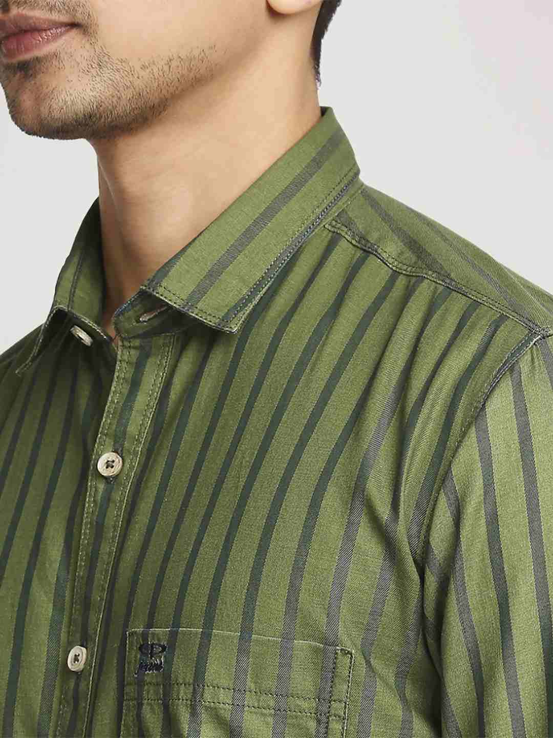 Men Green Tailored Fit Checks Cotton Full Sleeve Shirts - Image 6