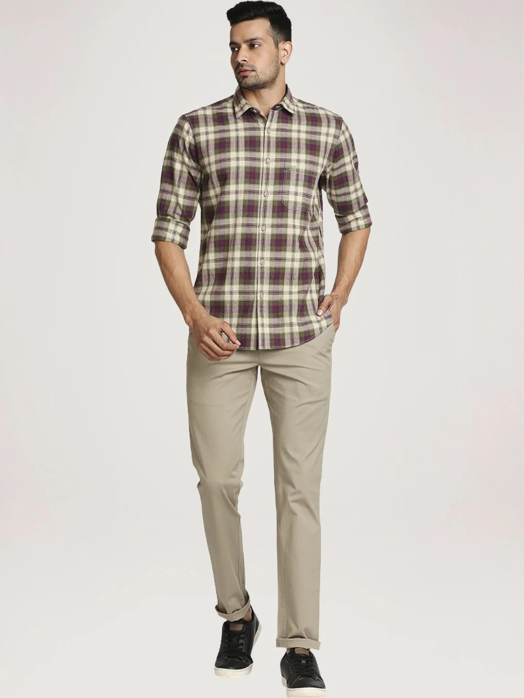 Men Green Tailored Fit Checks Cotton Full Sleeve Shirts - Image 2