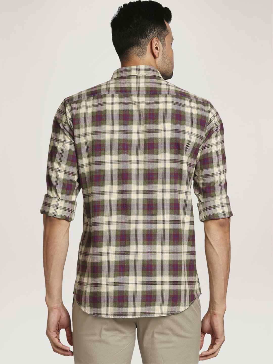 Men Green Tailored Fit Checks Cotton Full Sleeve Shirts - Image 3