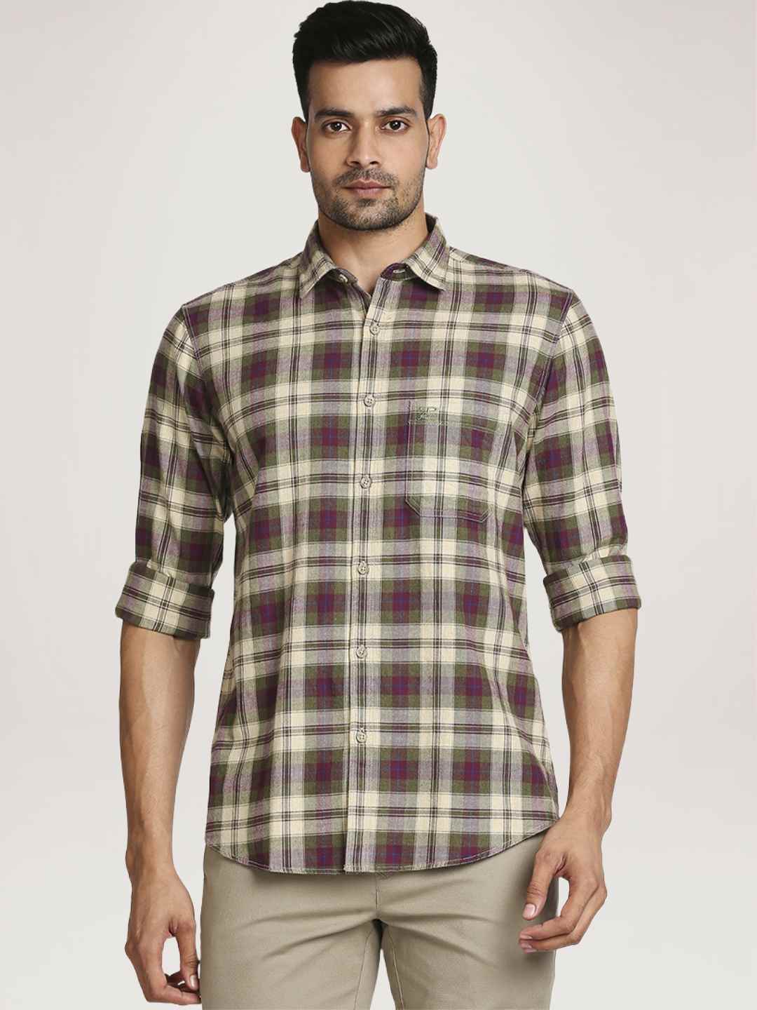 Men Green Tailored Fit Checks Cotton Full Sleeve Shirts - Image 4
