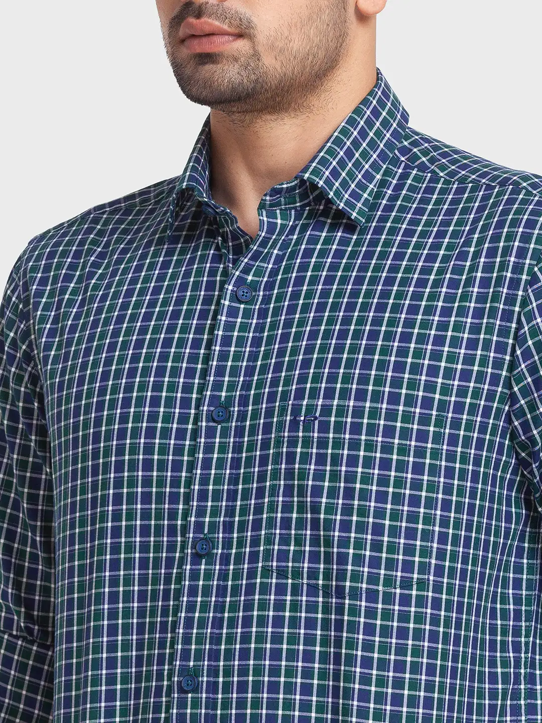 Men Green Tailored Fit Checks Cotton Full Sleeve Shirts - Image 6