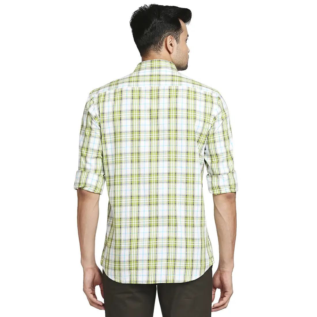 Men Green Tailored Fit Checks Cotton Full Sleeve Shirts - Image 4
