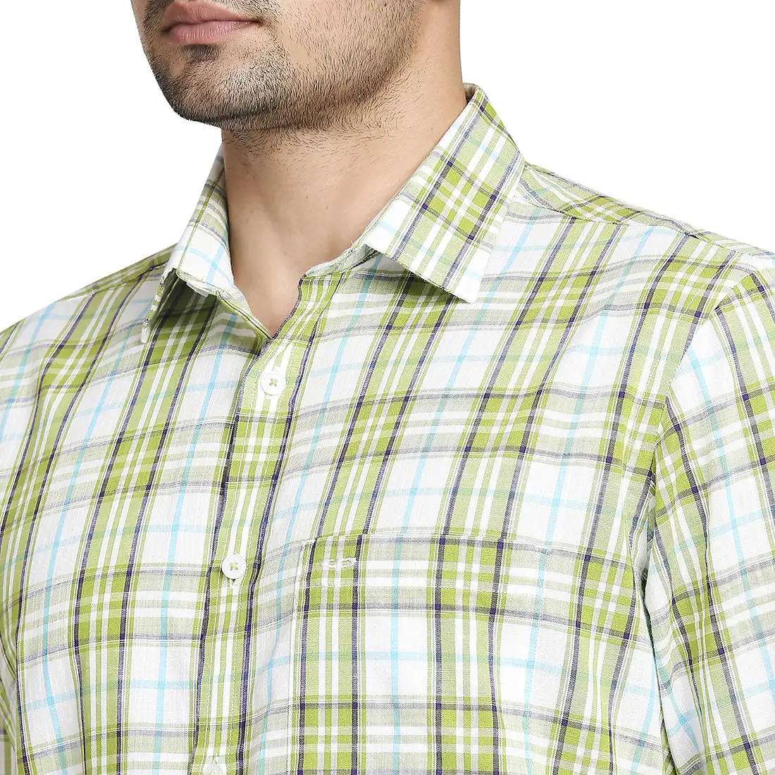 Men Green Tailored Fit Checks Cotton Full Sleeve Shirts - Image 6