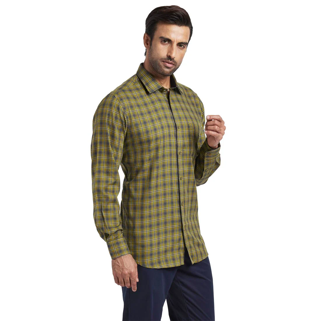 Men Green Tailored Fit Checks Cotton Full Sleeve Shirts - Image 2