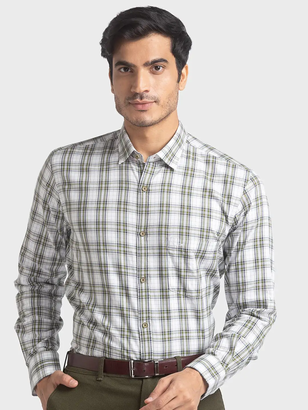 Men Green Tailored Fit Checks Cotton Full Sleeve Shirts