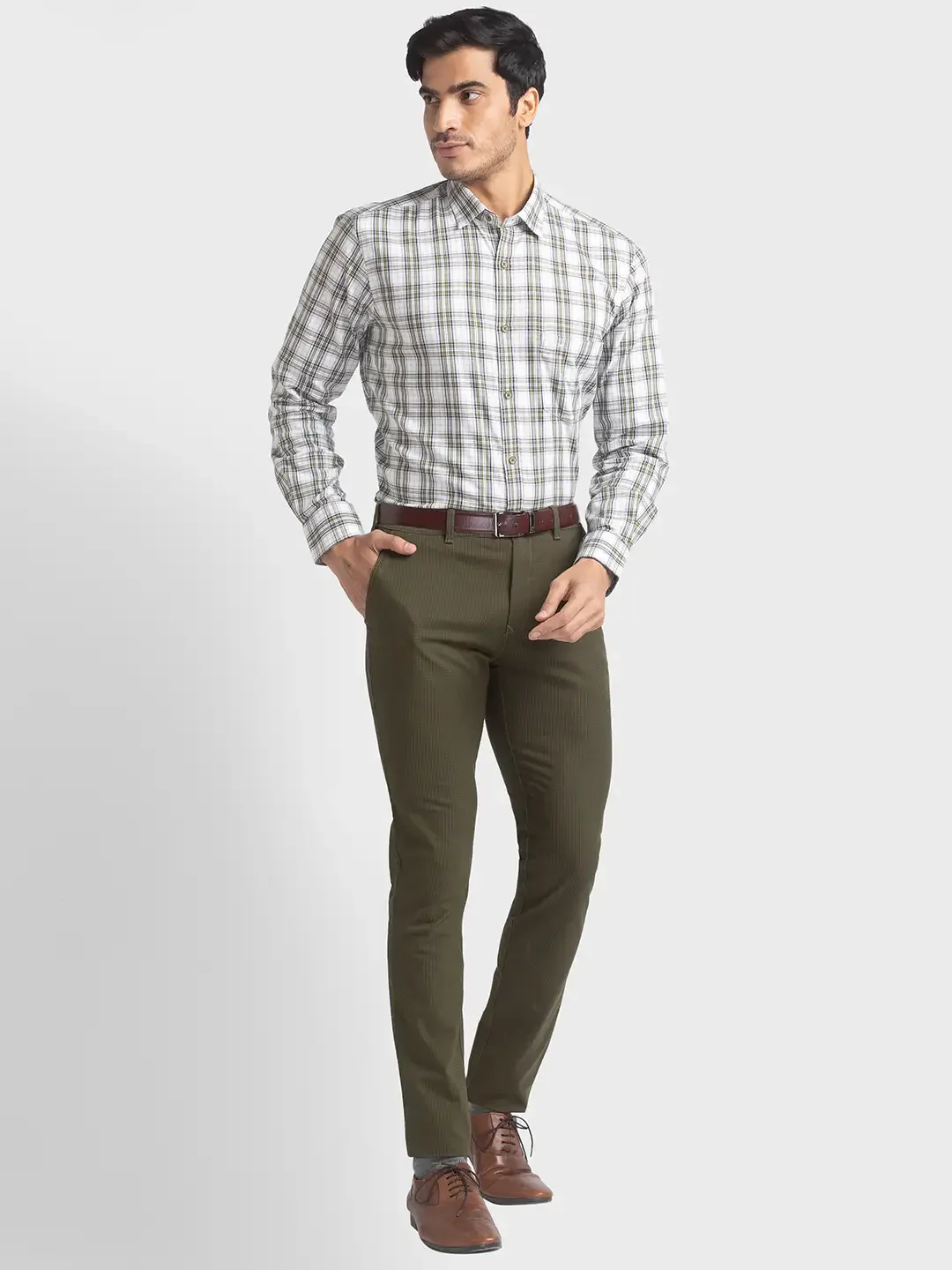 Men Green Tailored Fit Checks Cotton Full Sleeve Shirts - Image 5