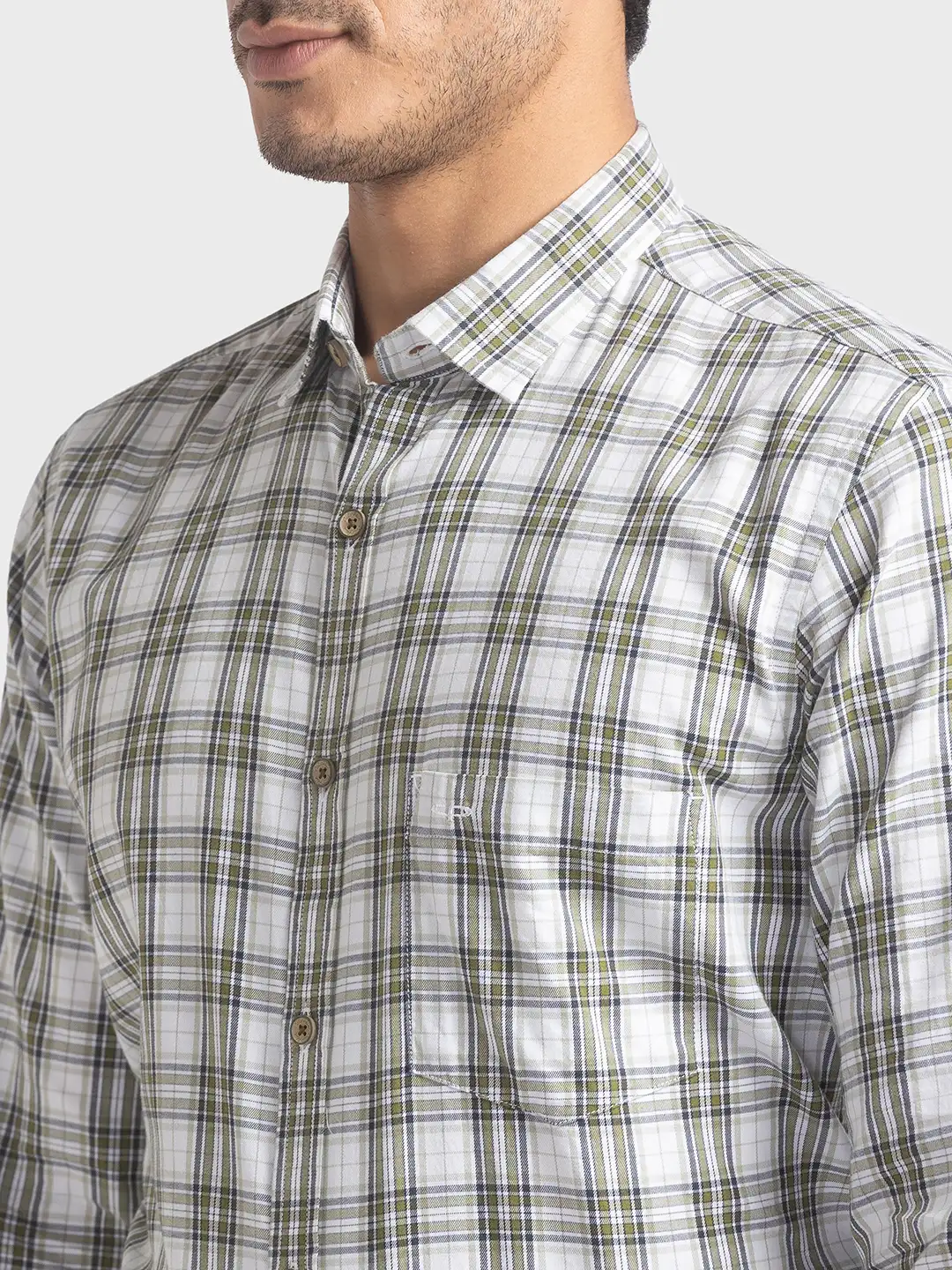 Men Green Tailored Fit Checks Cotton Full Sleeve Shirts - Image 6
