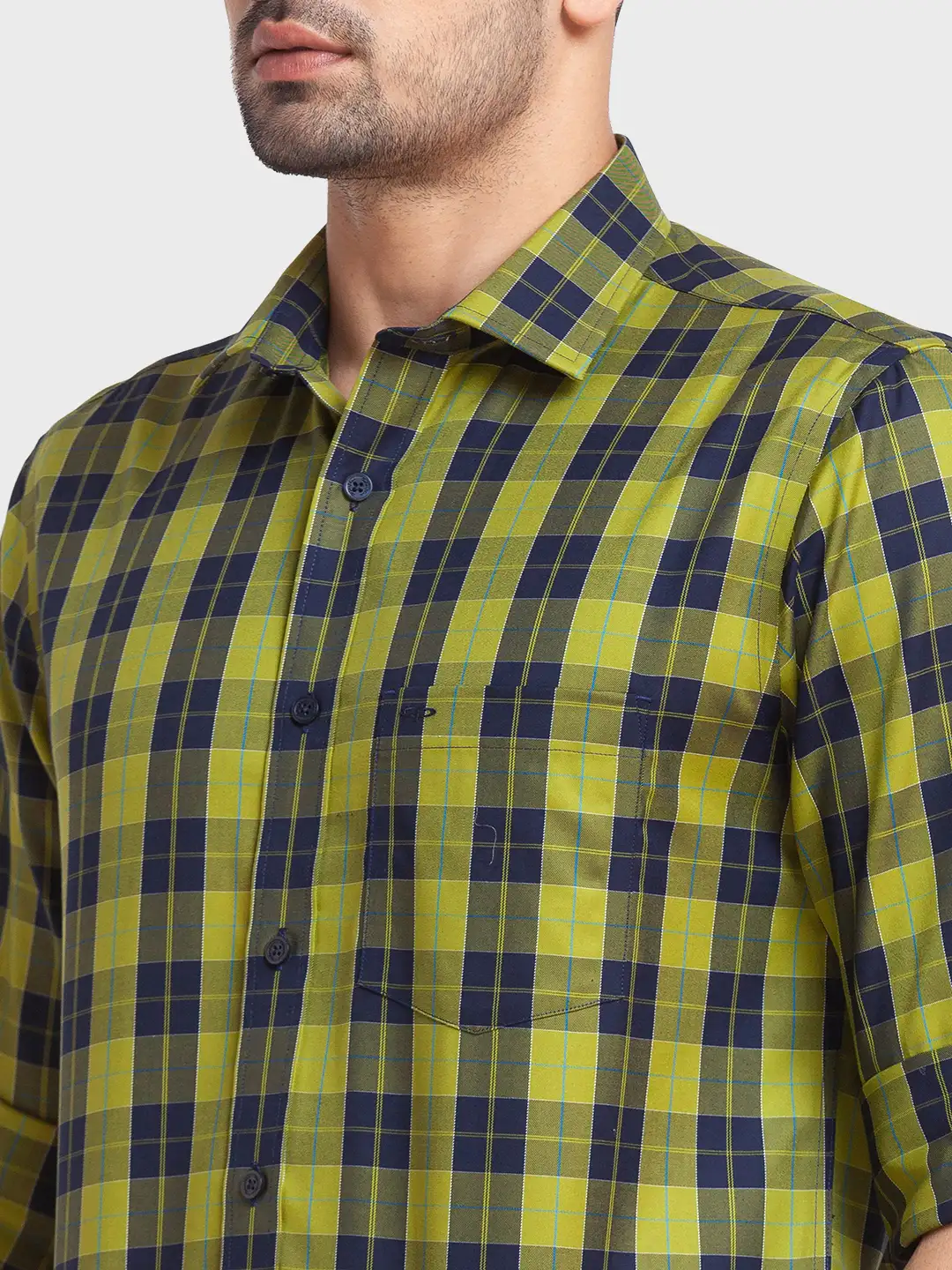 Men Green Tailored Fit Checks Cotton Full Sleeve Shirts - Image 6