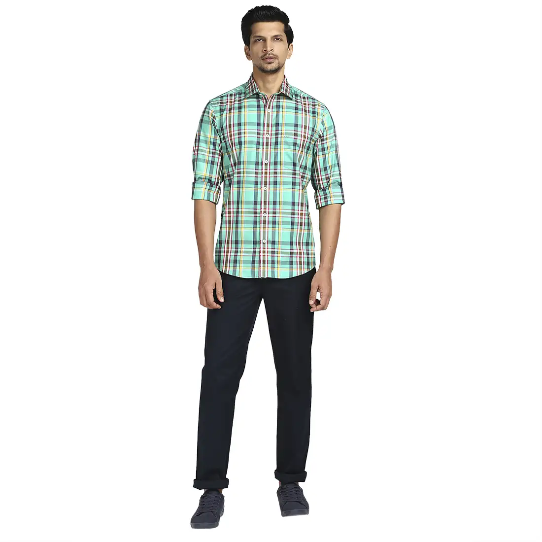 Men Green Tailored Fit Checks Cotton Full Sleeve Shirts - Image 5