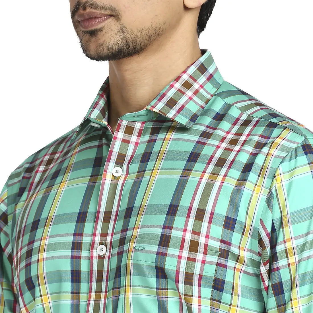 Men Green Tailored Fit Checks Cotton Full Sleeve Shirts - Image 6