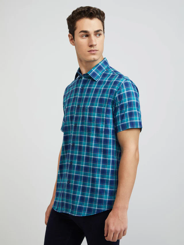 Colorplus Men Blue Checks Tailored Fit Cotton Casual Shirt - Image 3