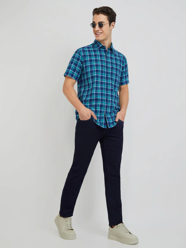 Colorplus Men Blue Checks Tailored Fit Cotton Casual Shirt - Image 6