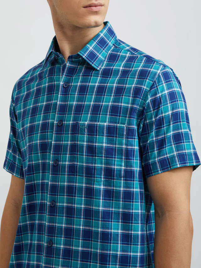 Colorplus Men Blue Checks Tailored Fit Cotton Casual Shirt - Image 7