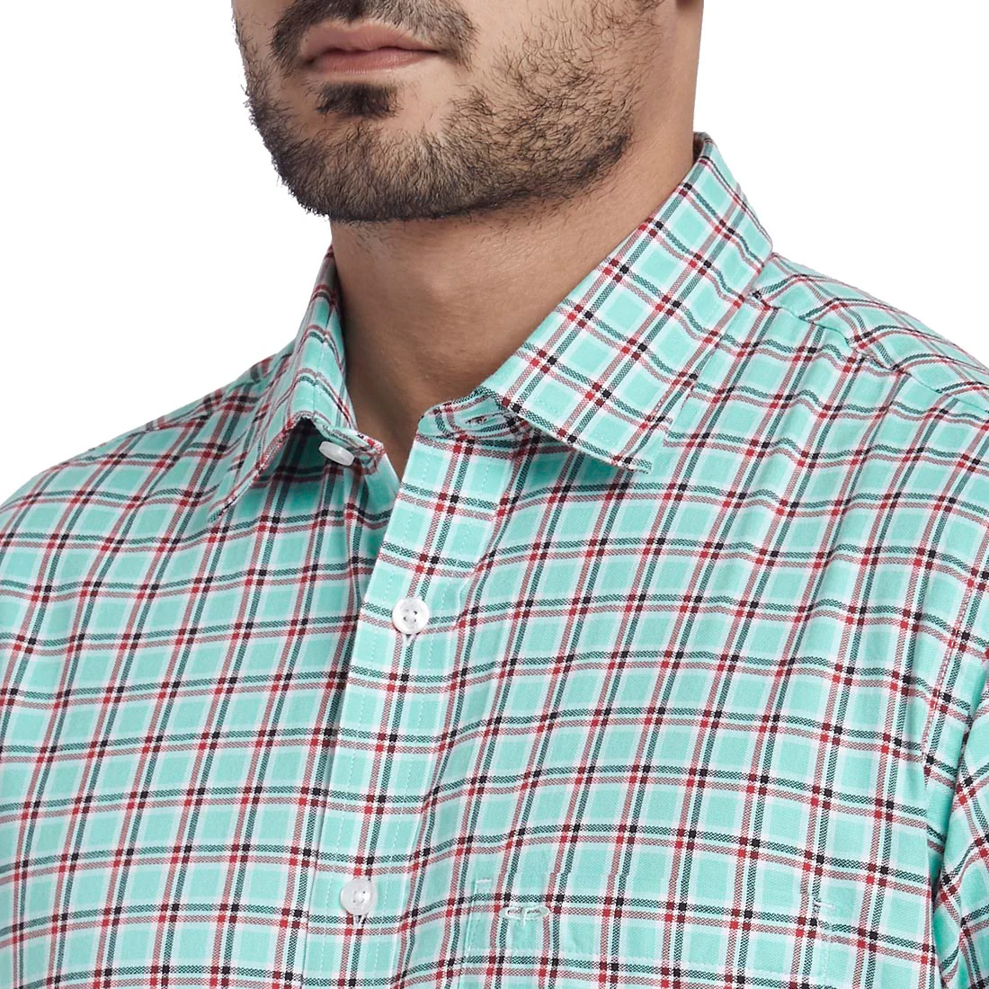 Men Green Tailored Fit Checks Cotton Half Sleeve Shirts - Image 6