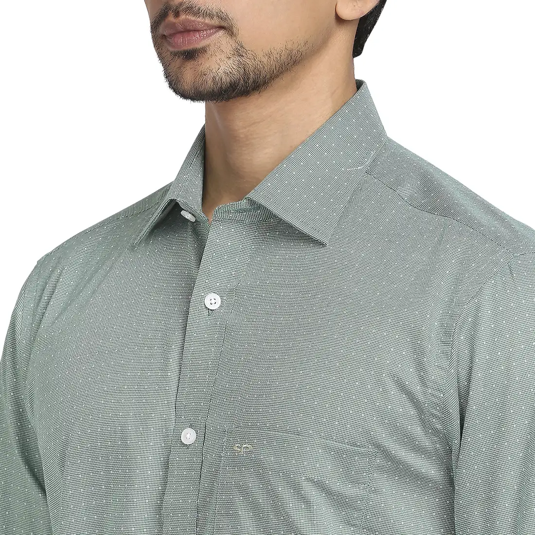 Men Green Tailored Fit Dobby Cotton Full Sleeve Shirts - Image 6