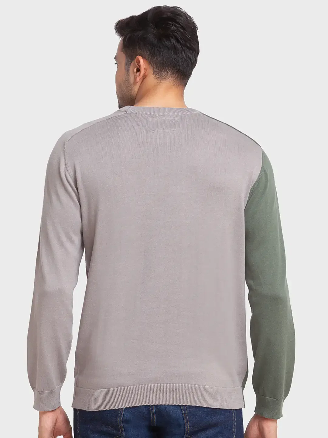 Men Green Tailored Fit Jacquard Cotton Full Sleeve Round Collar Sweaters - Image 4