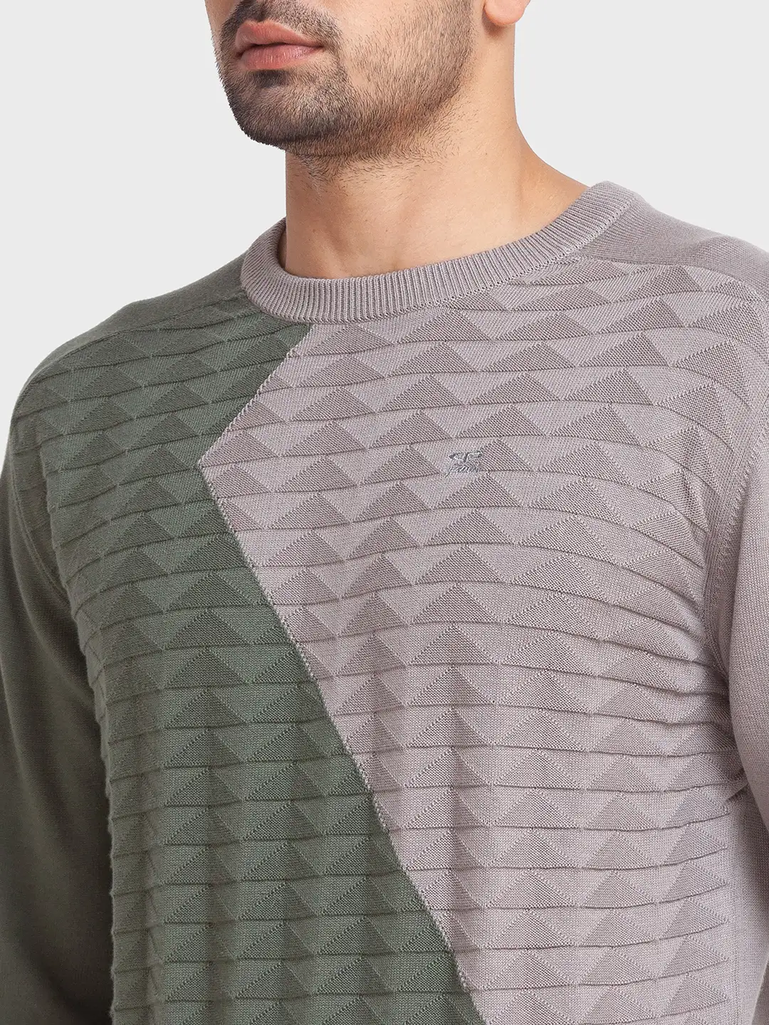 Men Green Tailored Fit Jacquard Cotton Full Sleeve Round Collar Sweaters - Image 6