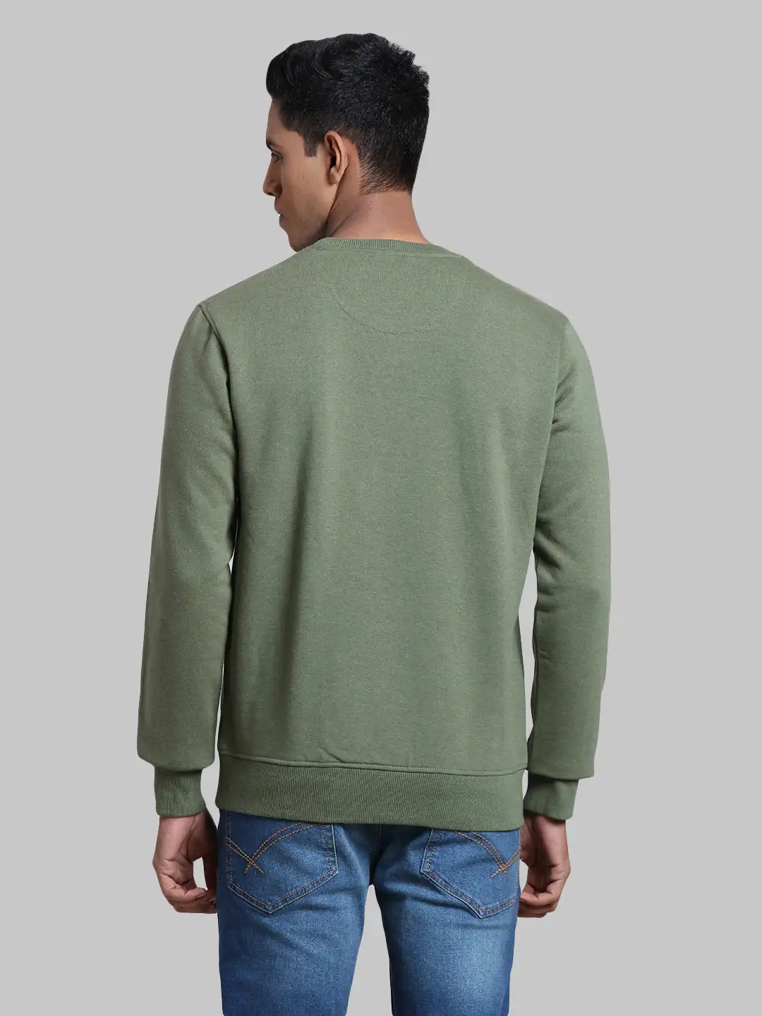 Men Green Tailored Fit Melange Melange Blend Full Sleeve Round Collar Sweatshirts - Image 4