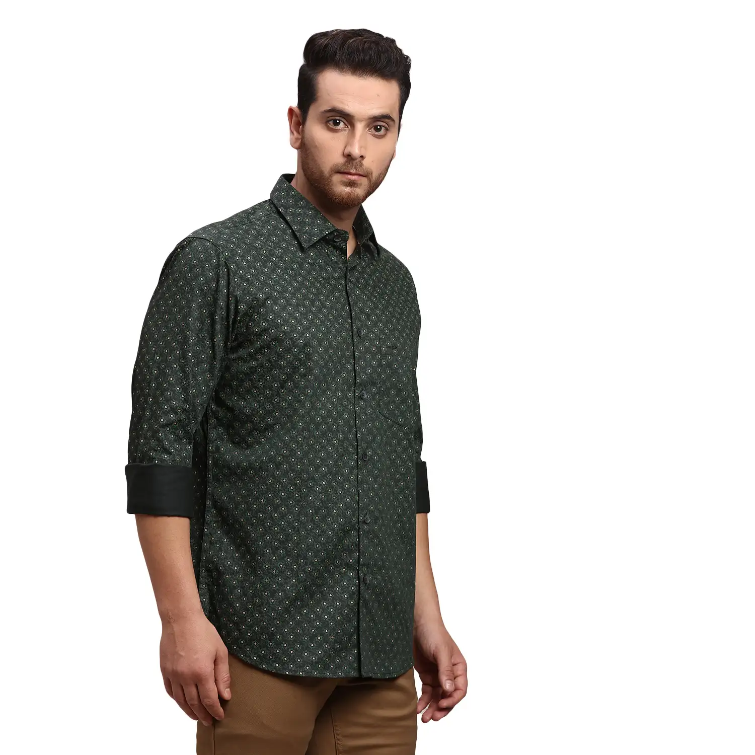 Men Green Tailored Fit Print Cotton Full Sleeve Shirts - Image 2