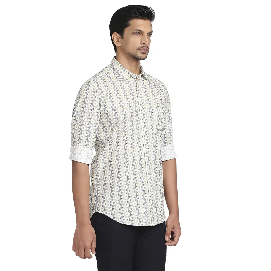 Men Green Tailored Fit Print Cotton Full Sleeve Shirts - Image 2