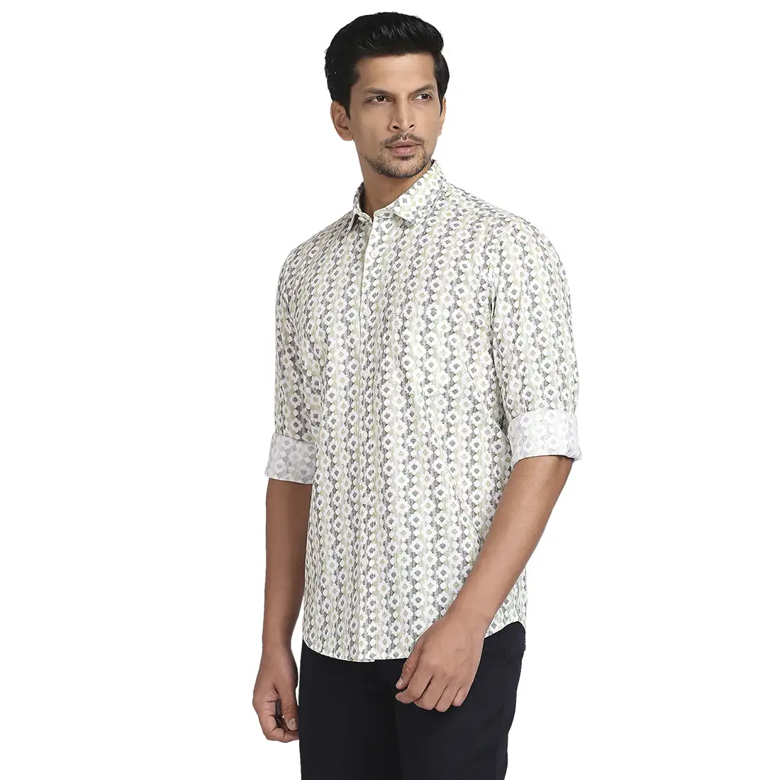 Men Green Tailored Fit Print Cotton Full Sleeve Shirts - Image 3
