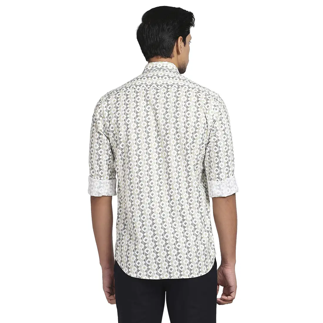 Men Green Tailored Fit Print Cotton Full Sleeve Shirts - Image 4