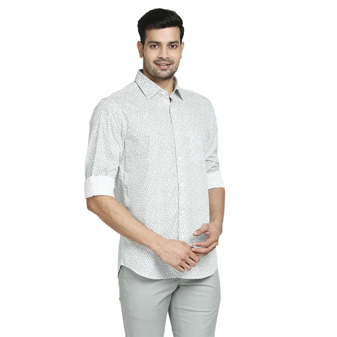 Men Green Tailored Fit Print Cotton Full Sleeve Shirts - Image 2