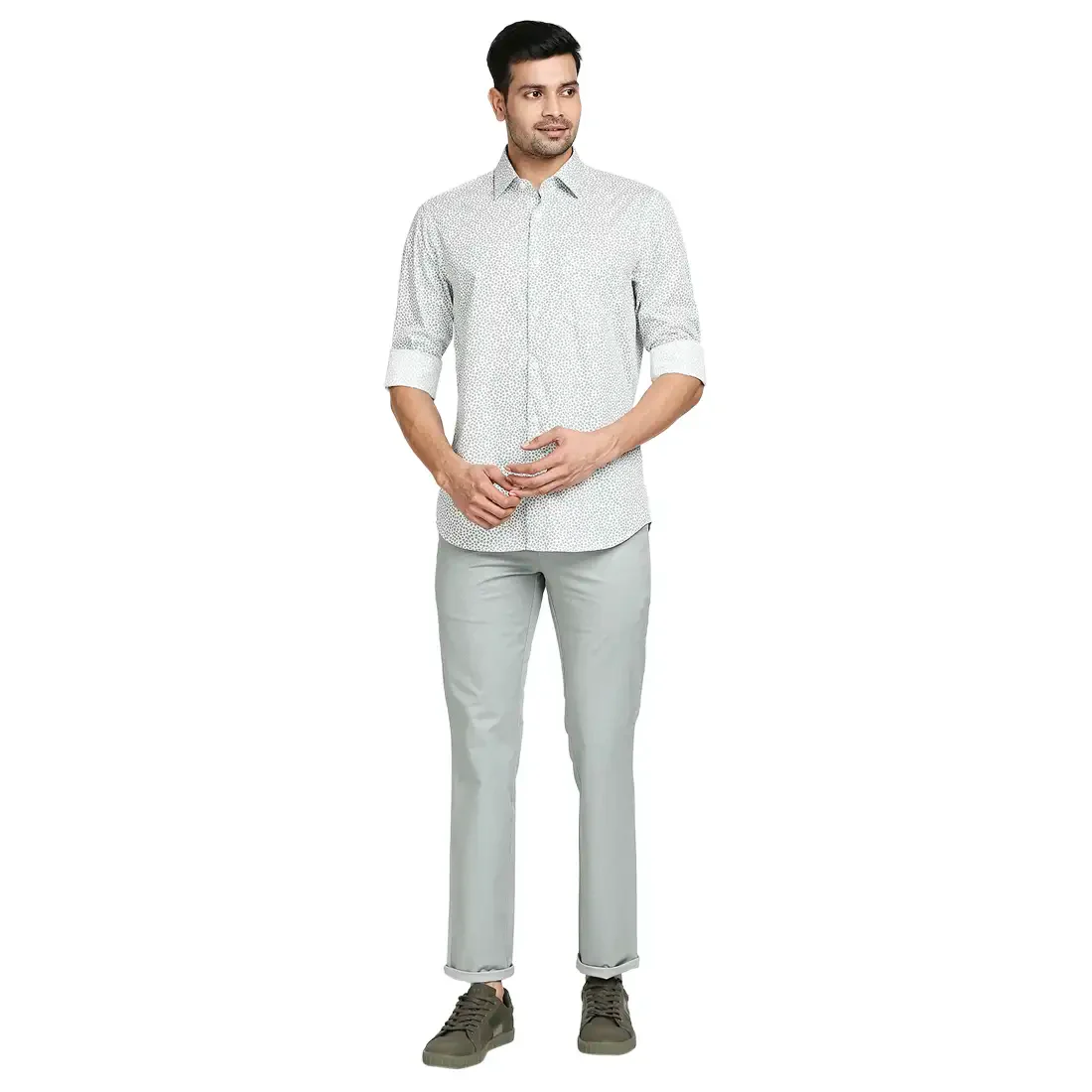Men Green Tailored Fit Print Cotton Full Sleeve Shirts - Image 5