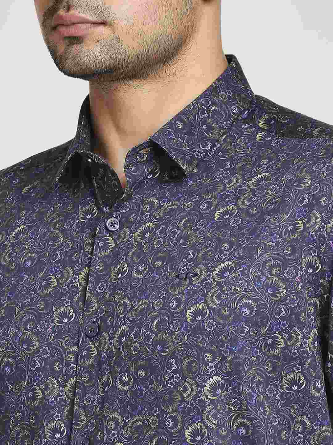 Men Green Tailored Fit Print Cotton Full Sleeve Shirts