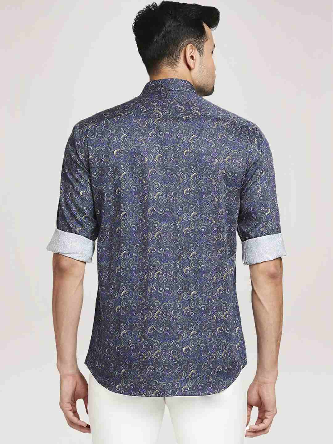 Men Green Tailored Fit Print Cotton Full Sleeve Shirts - Image 3