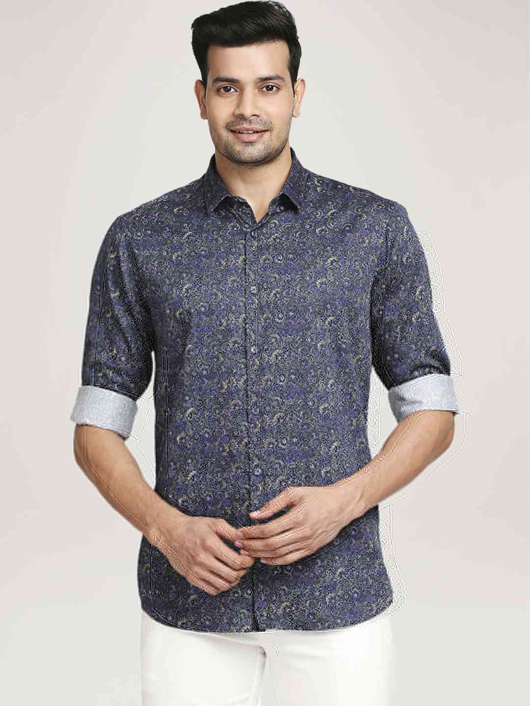Men Green Tailored Fit Print Cotton Full Sleeve Shirts - Image 4