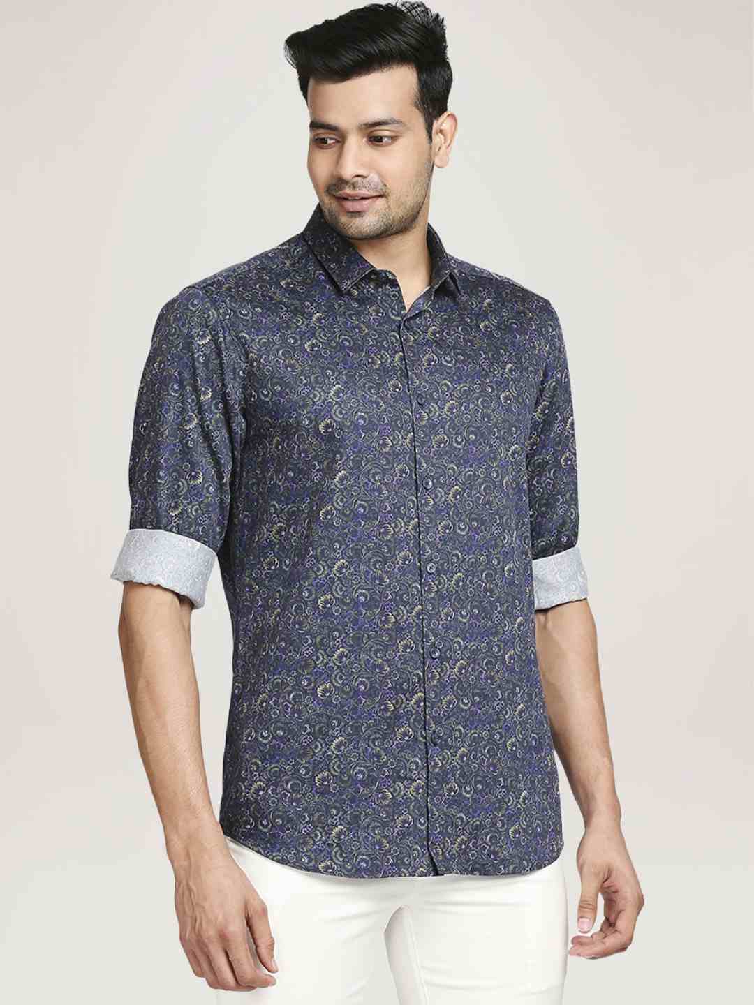 Men Green Tailored Fit Print Cotton Full Sleeve Shirts - Image 5