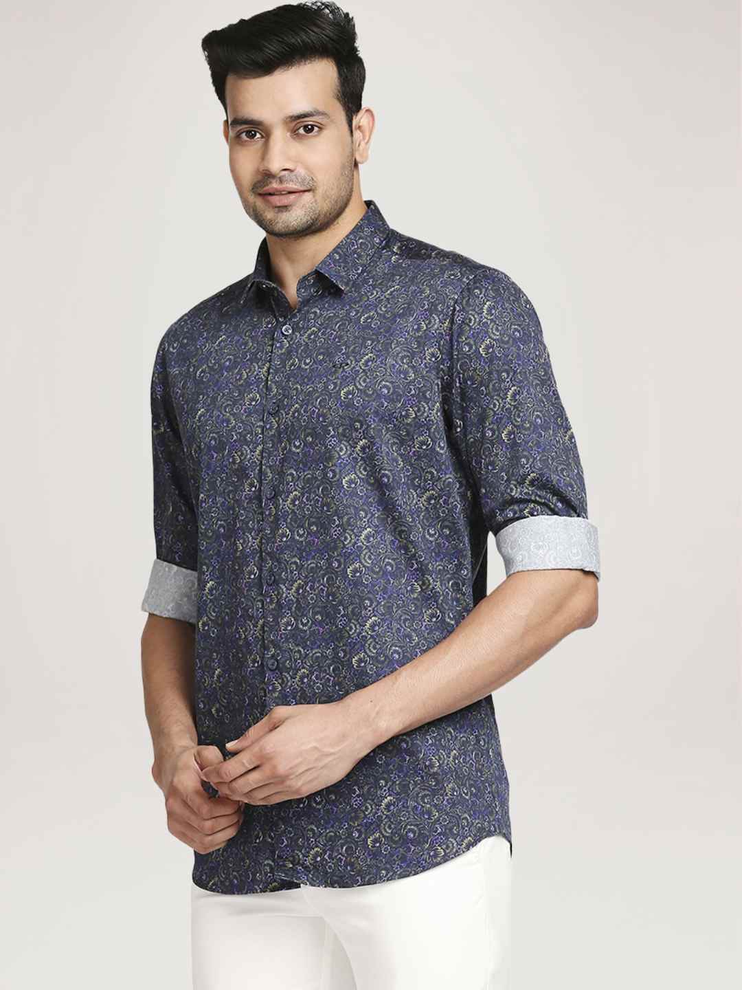Men Green Tailored Fit Print Cotton Full Sleeve Shirts - Image 6