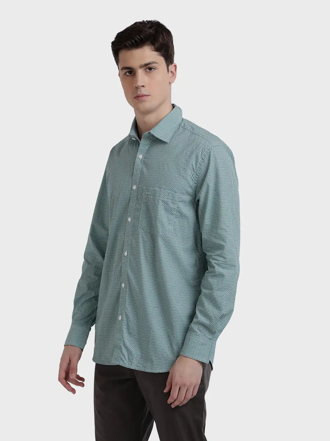 Men Green Tailored Fit Print Cotton Full Sleeve Shirts - Image 3